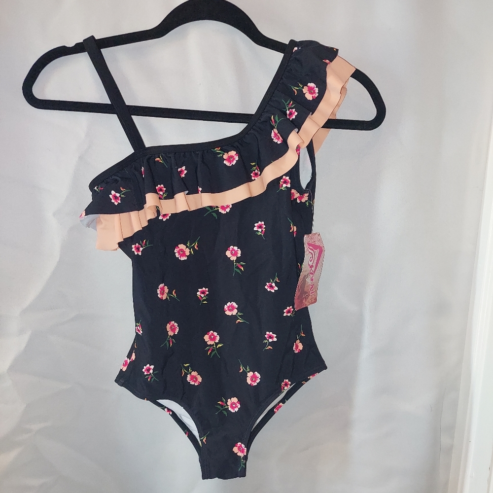 🌿 5/$25. Kanu Surf Girls' Morgan Ruffle 1-Shoulder 1-Piece Swimsuit (C12)